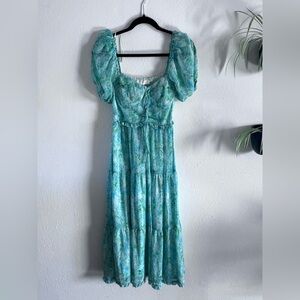 ASTR the Label Blue & Green Floral Dress with Corset Top- Size XS